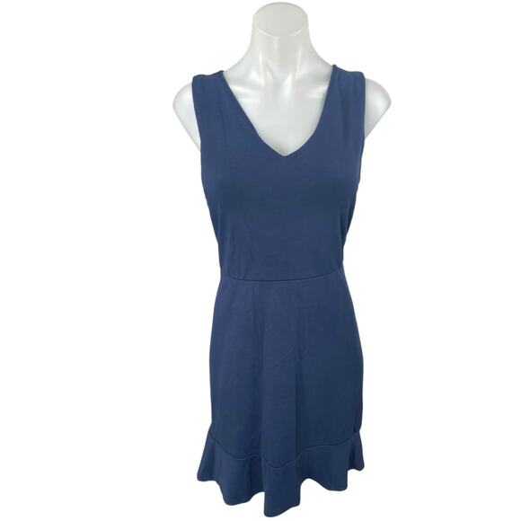 Ann Taylor LOFT Blue Sleeveless V-neck Ruffle Mini A-Line Fit & Flare Dress 10 - Picture 1 of 4